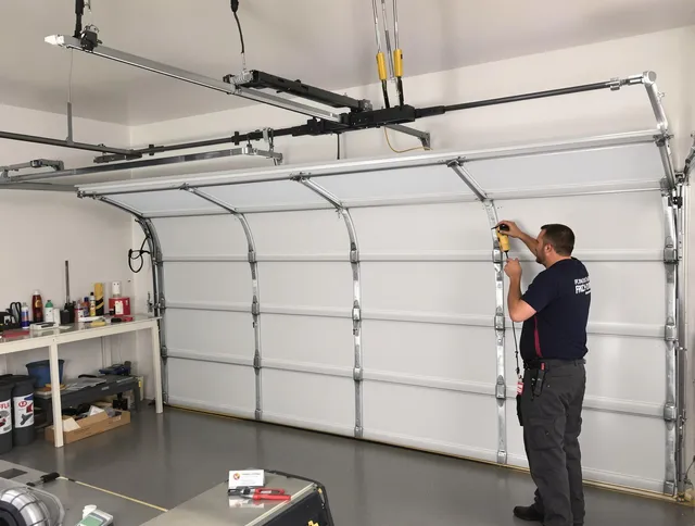 Rocky Hill Garage Door Repair certified technician performing overhead door system repair in Rocky Hill